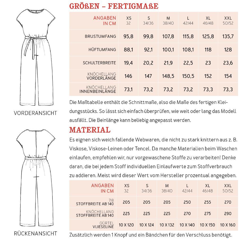 Papierschnittmuster luftiger Jumpsuit Frau Jula XS-XXL